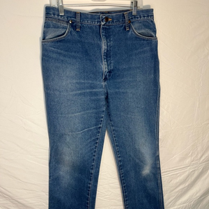 Vintage Men’s WRANGLER 80s Deep‎ Dark Blue Wash  36x 34 Pocket Rivet Leather Tab